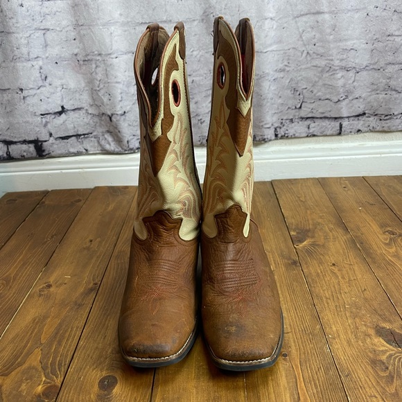Tony lama ivory and tan square toe western cowboy boots size 4.5D - Picture 2 of 10